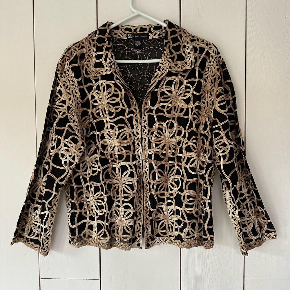 Vintage 90s Casual Studio Maximalist Embroidered Mesh Jacket XL